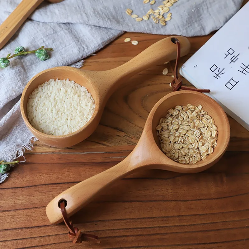 Solid Wood Water Scoop Short Handle Rice Scoop Japanese Style Kitchen Water Scoop Wooden Spoon Bath Sauna Wooden Bucket Spoon