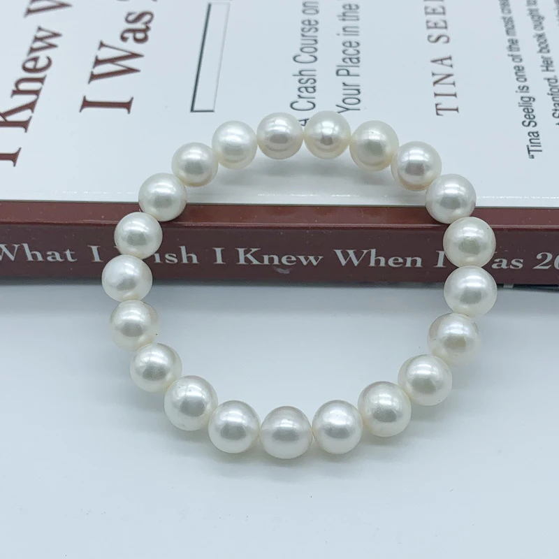 Fashion White Pearl Bracelet For Women 9-10mm Natural Freshwater Pearl Bangle Jewelry