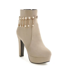 QPLYXCO Botas Mujer 2021 Womens Plus Size Boots Round Toe High Heels Gothic Ankle Booties Heels Autumn Winter Party Shoes A-5