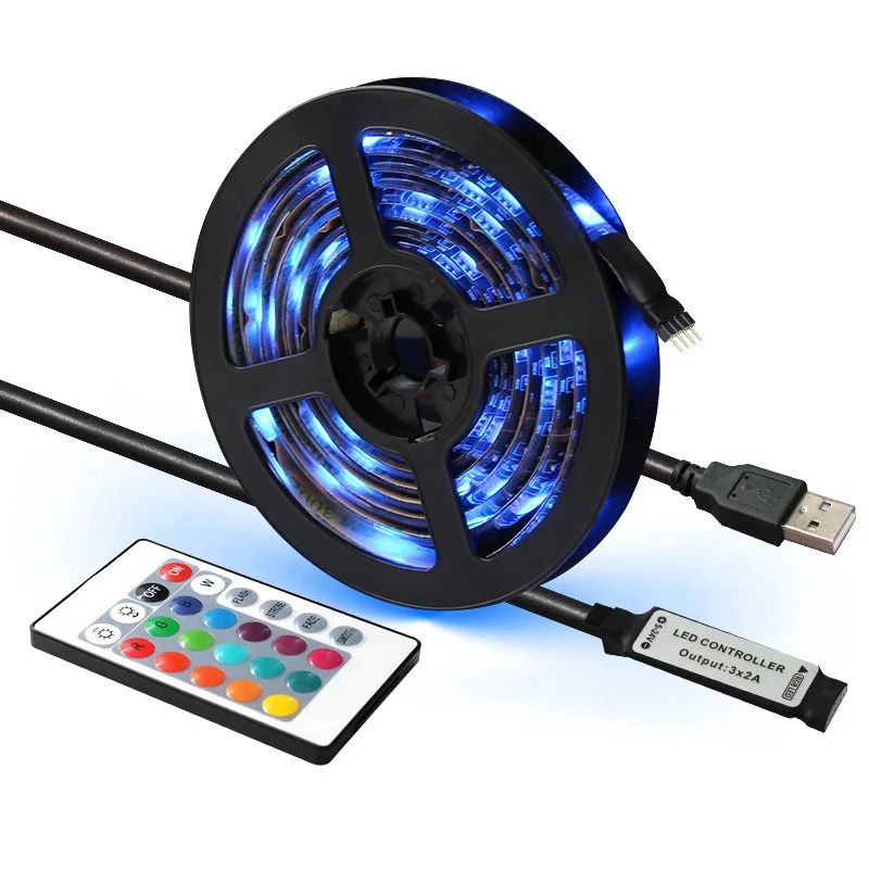 Light Strip 24 Keys Remote Control Decor Colorful LED TV Background Lights 5V Flexible SMD5050 Changeable USB RGB Tape For PC