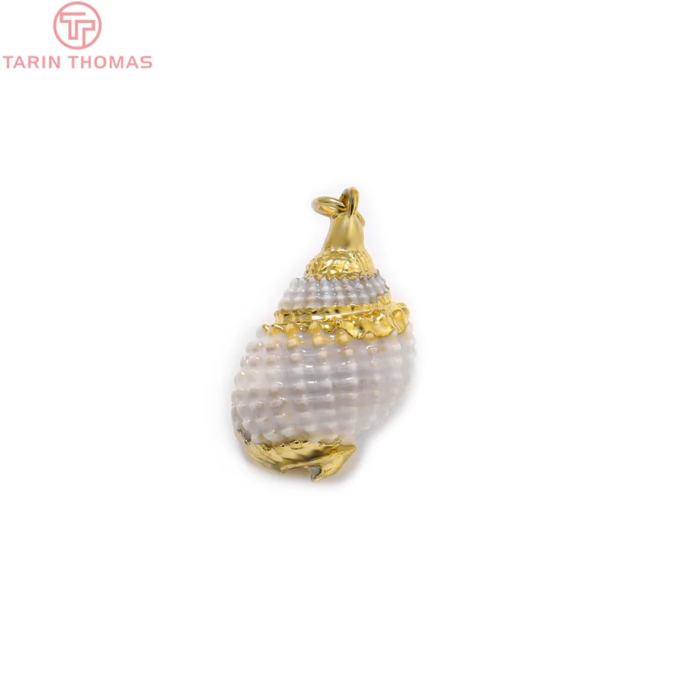 (543)6PCS 9x18MM 24K Gold Color Brass and Natural Conch Pendants High Quality Jewelry Making Supplies Findings Accessories