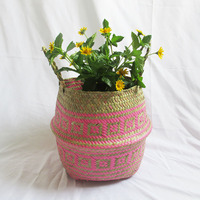 Handmade Seagrass Storage Baskets Nordic Foldable Laundry Straw Wicker Rattan Seagrass Belly Garden Flower Pot Planter Basket