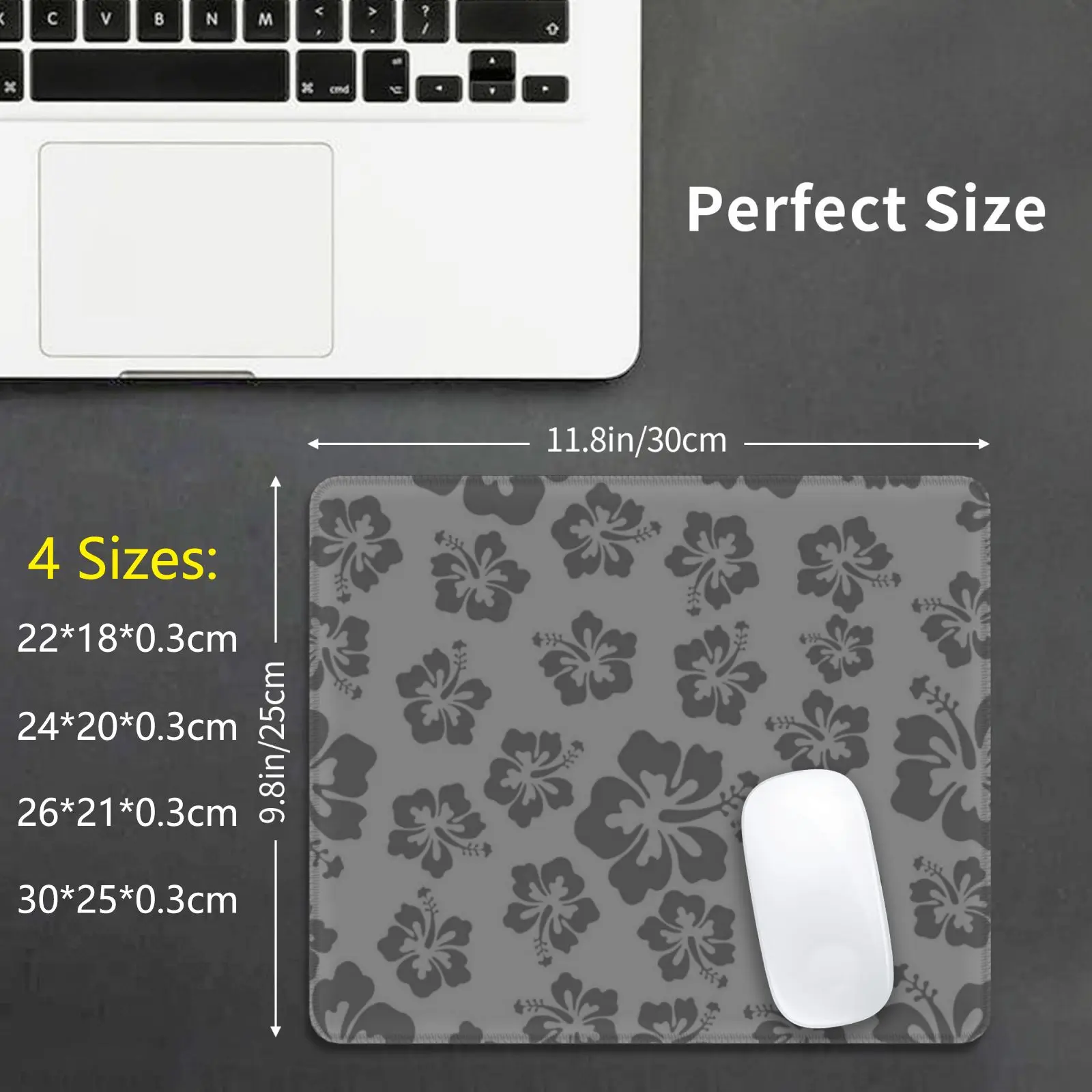 Grey Hibiscus Floral Pattern Hawaiian Tropical Print Mouse Pad DIY Print Hibiscus Hawaii Flowers