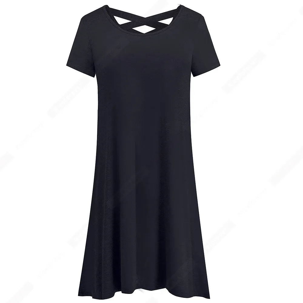 Mini T-Shirt pour femmes, ample et décontracté, col rond, bandes croisées, été, HA147