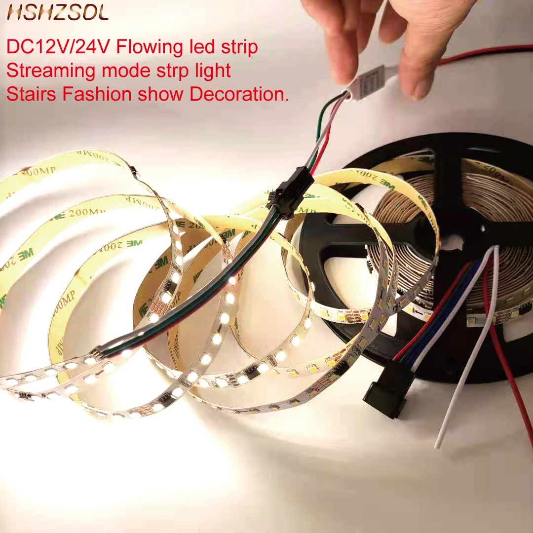 Flowing led strip Streaming mode strp light  2835SMD led DC12V 24V 120leds/m 5m with controller for stairs fashion show decorate