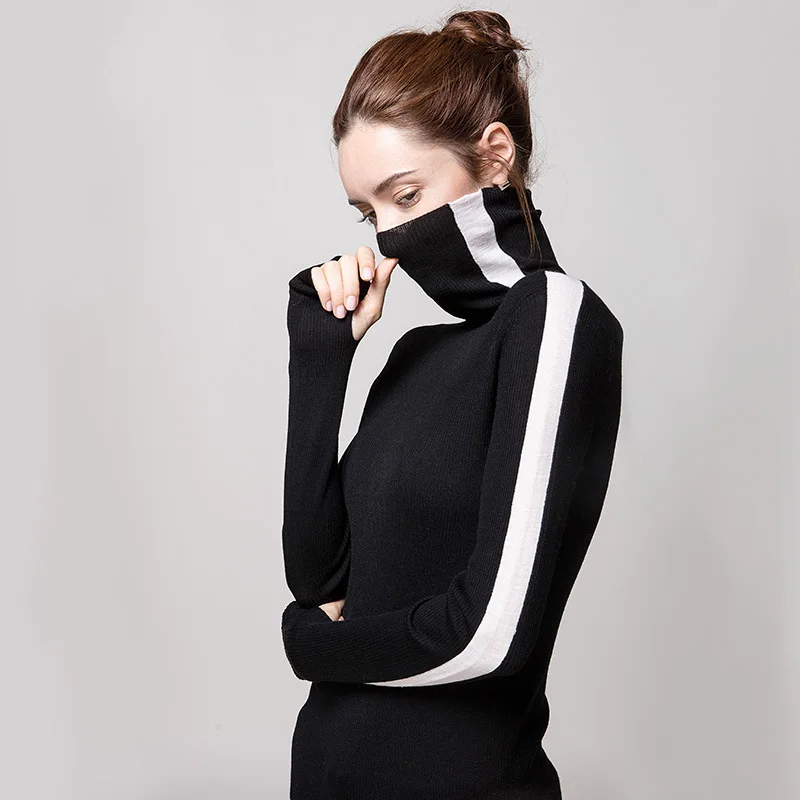 Women Wool Pullover 100%Merino Wool Turtleneck Sweater For Women Tight Ribs Knit Sweater 2019 Fall Winter Knitwears