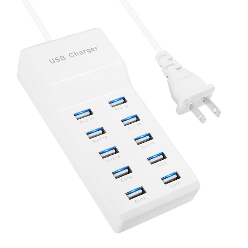 Fast Charge 5V/10A 10 Ports 60W Fast USB Charging Desktop Mobile Phone Charger Adapter US EU Plug For iPhone for Samsung