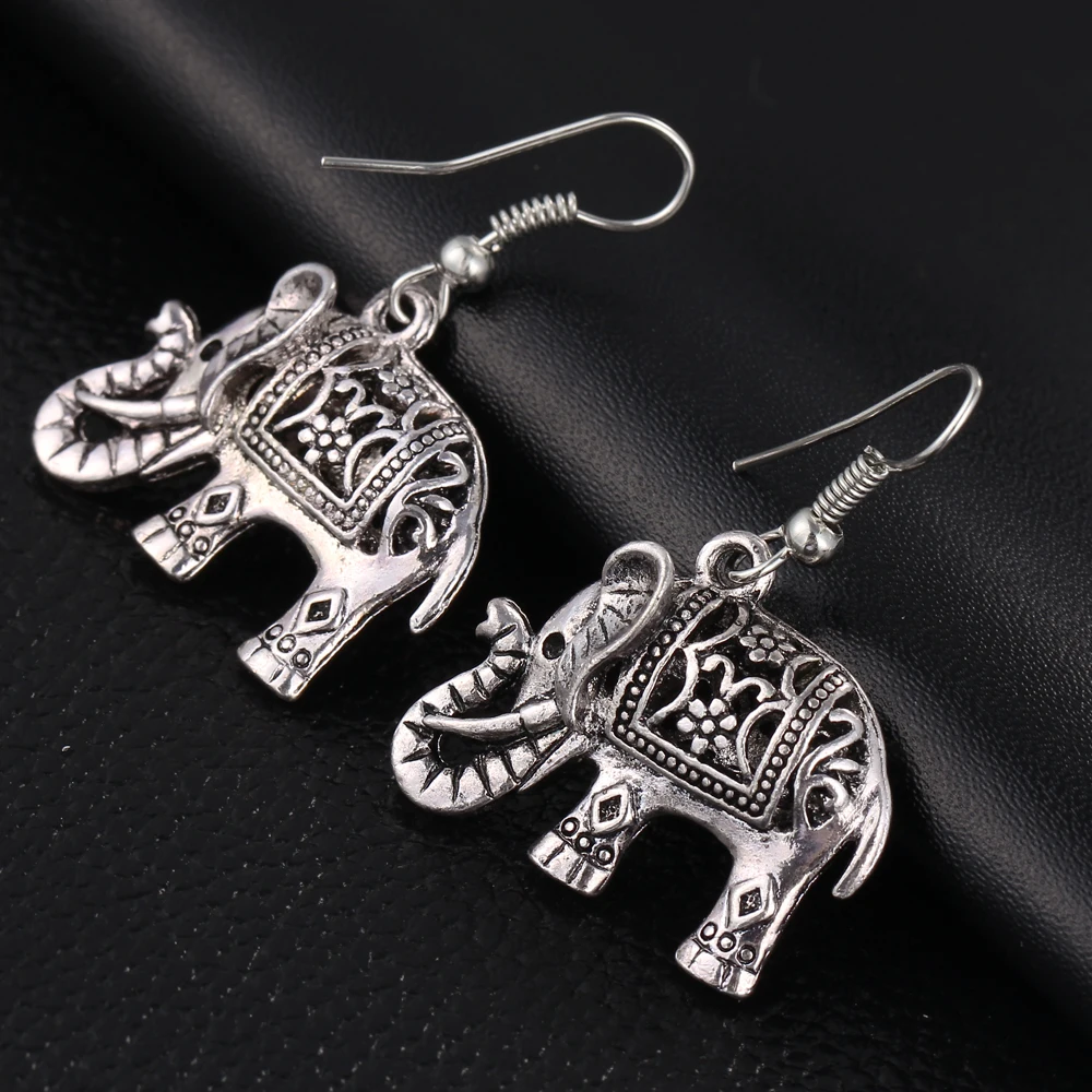 KSRA Elephant Long Dangle Earring Fashion Jewelry For Women Style Accessories Hot Sell Earrings Tibetan Vintage Silver Color