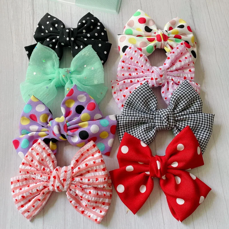 Children New Candy Color Dots Large Hair Bow Hairclips Girls Cute Plaid Bowknot Barrette Kids Hair Clips Baby Hairgrips Headwear