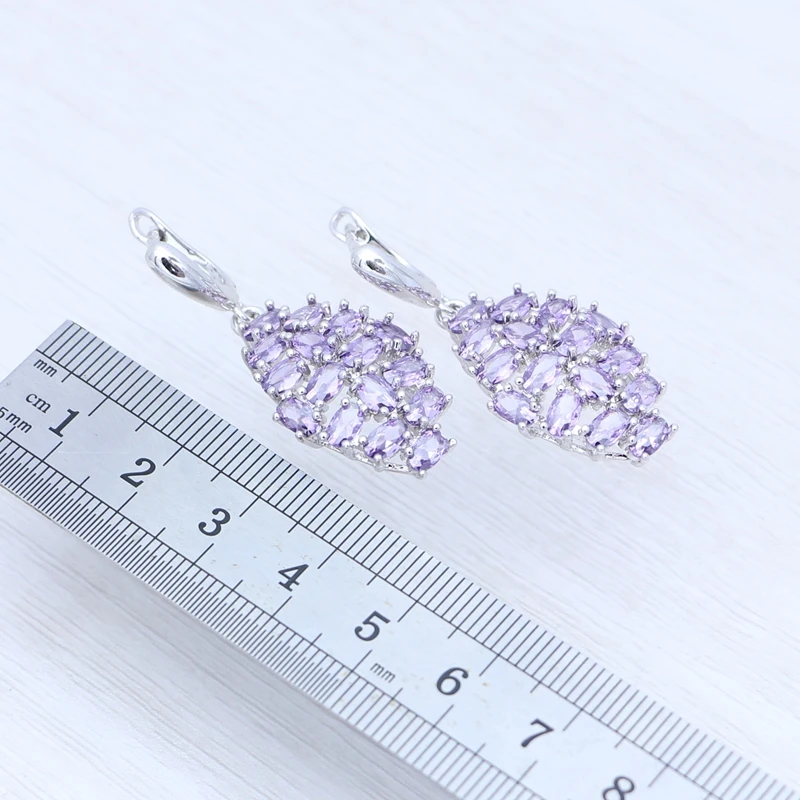 Silver 925 Earrings for Woman Purple Cubic Zirconia Amethyst Jewelry Romantic Girl Birthday Gift