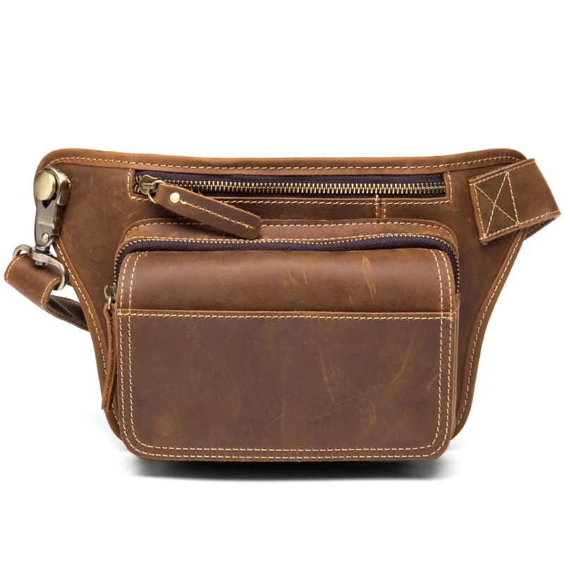 2022 Leather Waist Bag Vintage Fashion Chest Bag Waist Pack Sling Bag Genuine Leather Sling Bag for men male chest bag male bag