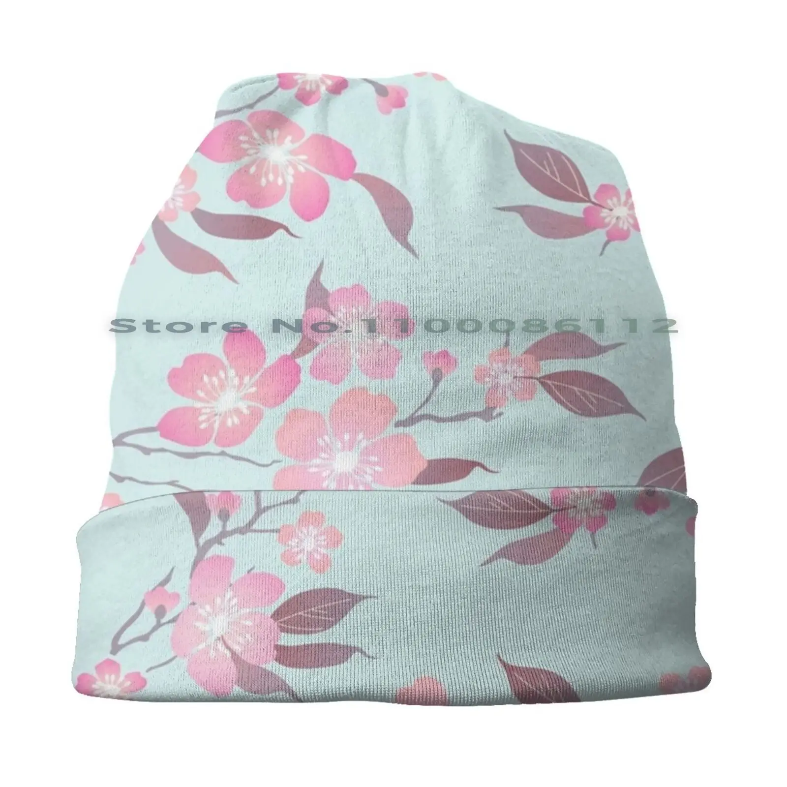 Cherry Blossom Print Bucket Hat Sun Cap Cherry Blossom Pink Light Blue Flowers Branches Duck Egg Blue Foldable Outdoor