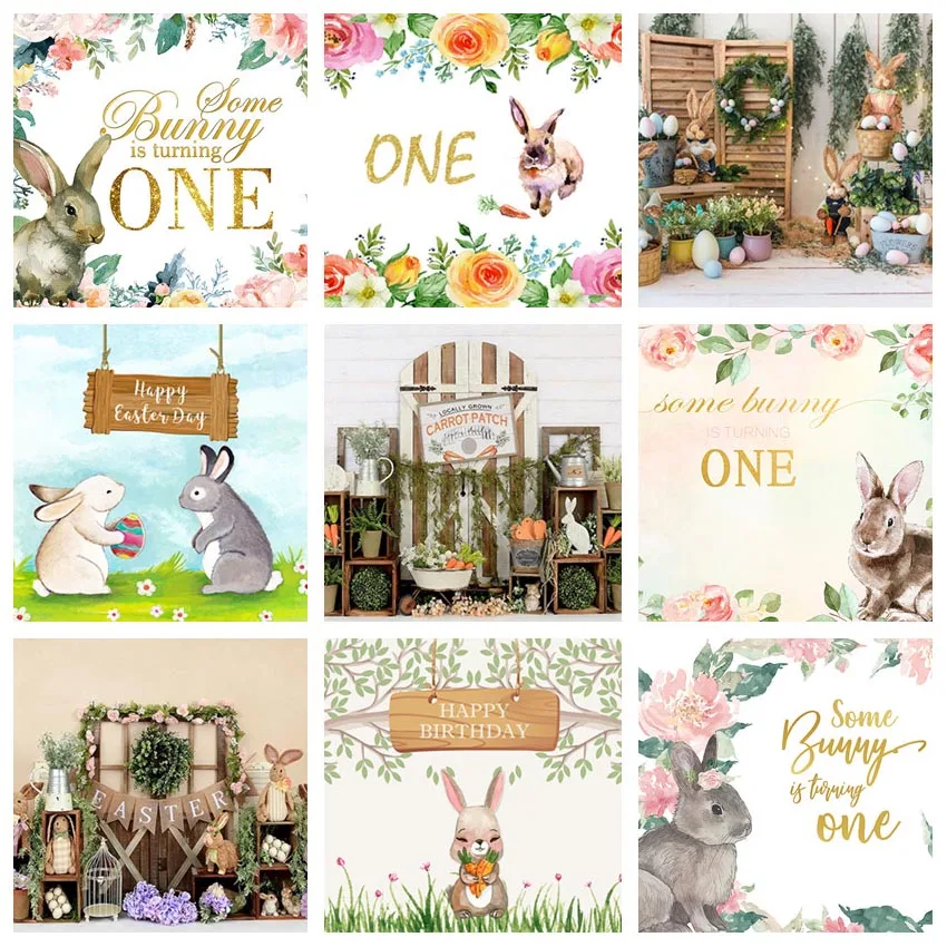 Mehofond กระต่าย1st Birthday Party การถ่ายภาพพื้นหลังฤดูใบไม้ผลิอีสเตอร์กระต่ายแครอททารกแรกเกิดเด็กฉากหลัง Photo Studio Props