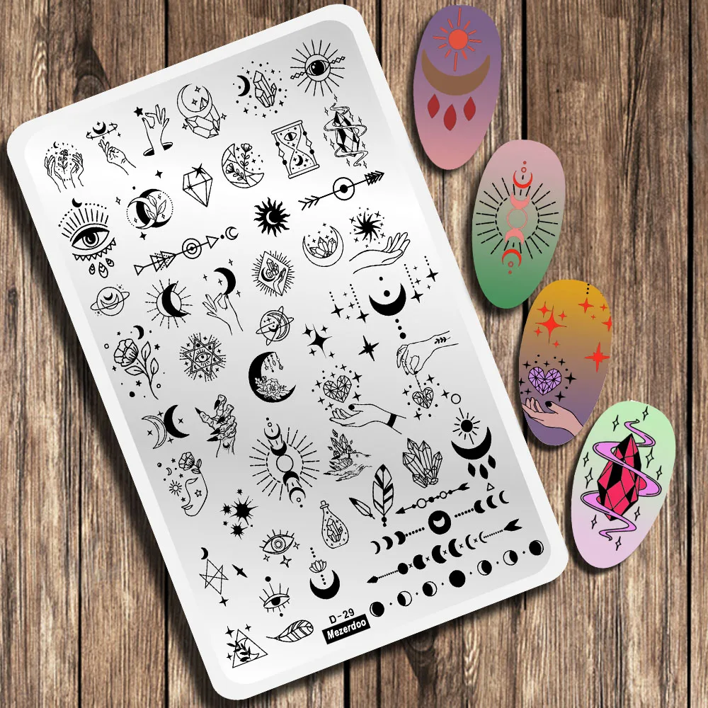 Abstract Face Nail Stamping Plates Snake Geometric Lines Leaves Flowers Image Printing Plates Stencil Stamp Tools 14.5*9.5CM