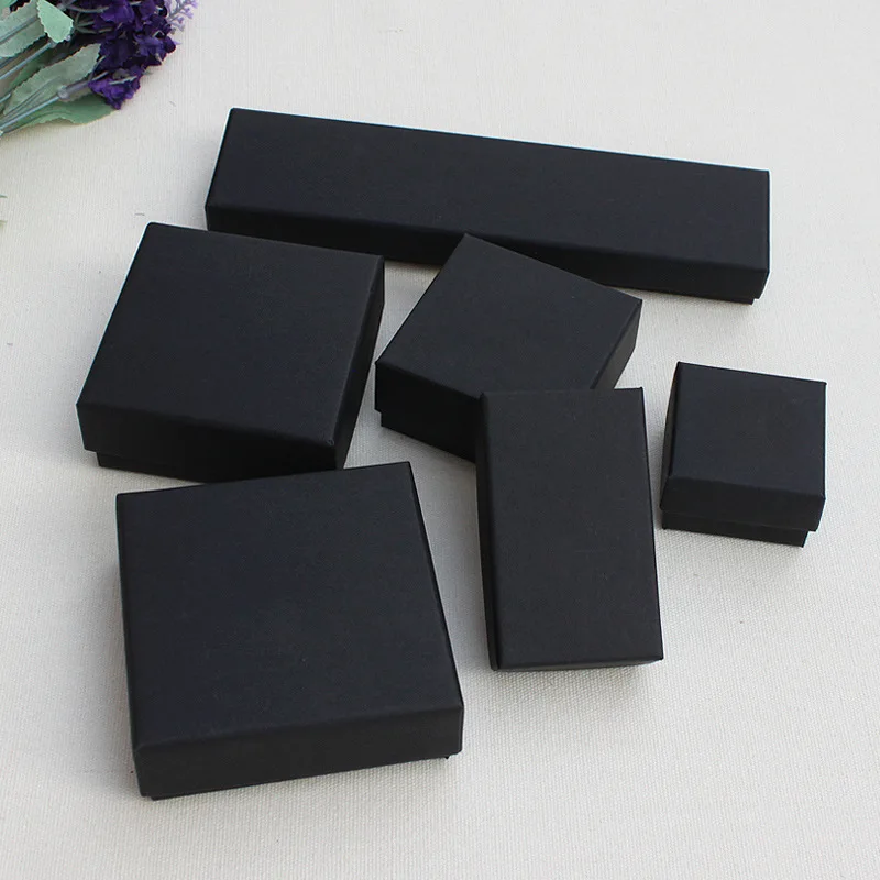 Quadratische, rechteckige Schmuck-Organizer-Box in verschiedenen Größen, Verlobungsring für Ohrringe, Halsketten, Armbänder, Geschenkbox, schwarze Papierbox – Detail 2