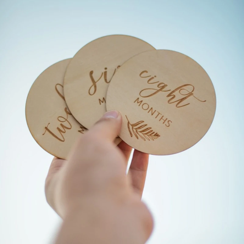 

12 Pcs Baby Milestone Cards Wooden Commemorate Birth Monthly Recording Discs Newborn Infant Shower DIY Gifts