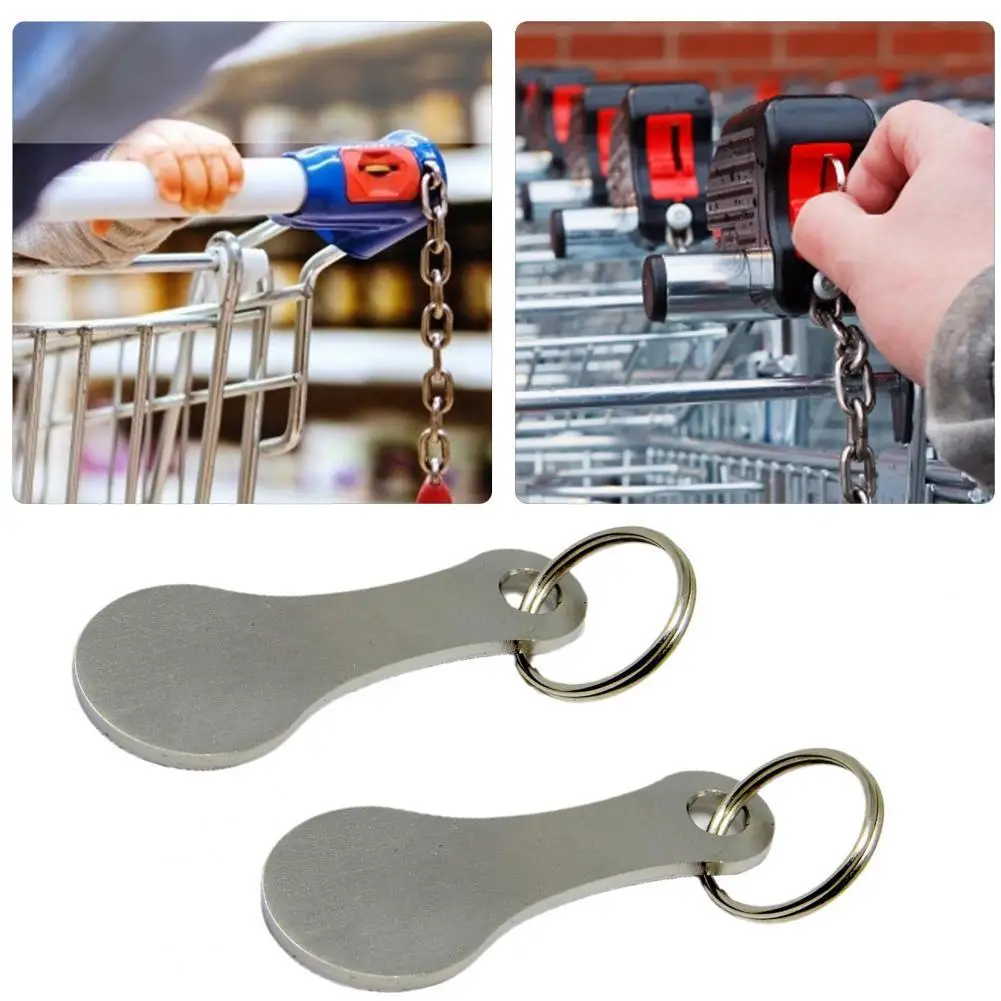 2Pcs Shopping Trolley Keys Stainless Steel Ring Key Keychain Coin Quarter Grocery Supermarket Holder Keyring Change Unlock Coins