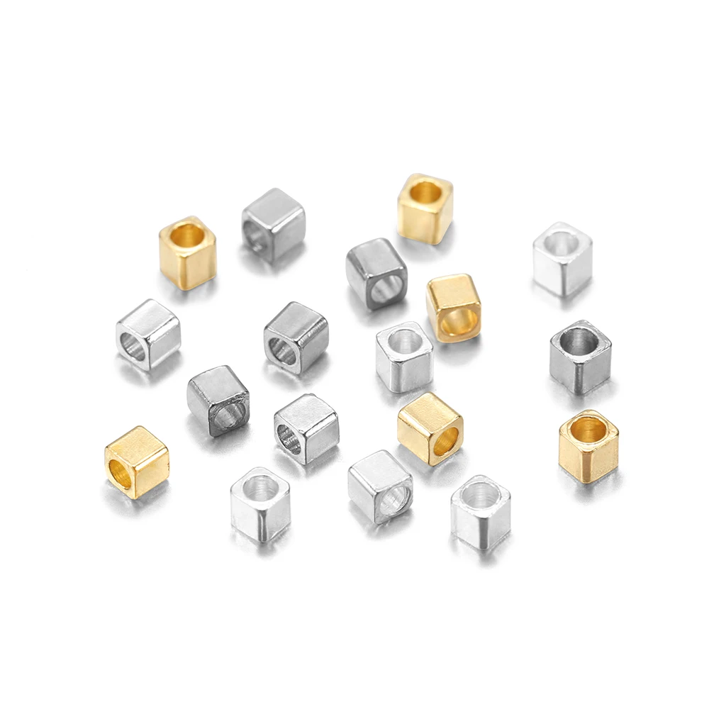 100pcs 2mmx2mmx2mm Light Gold  Copper Metal Loose Square Bead Cuboid Seed Beads Bracelet Supplies For Jewelry Design Accessorie