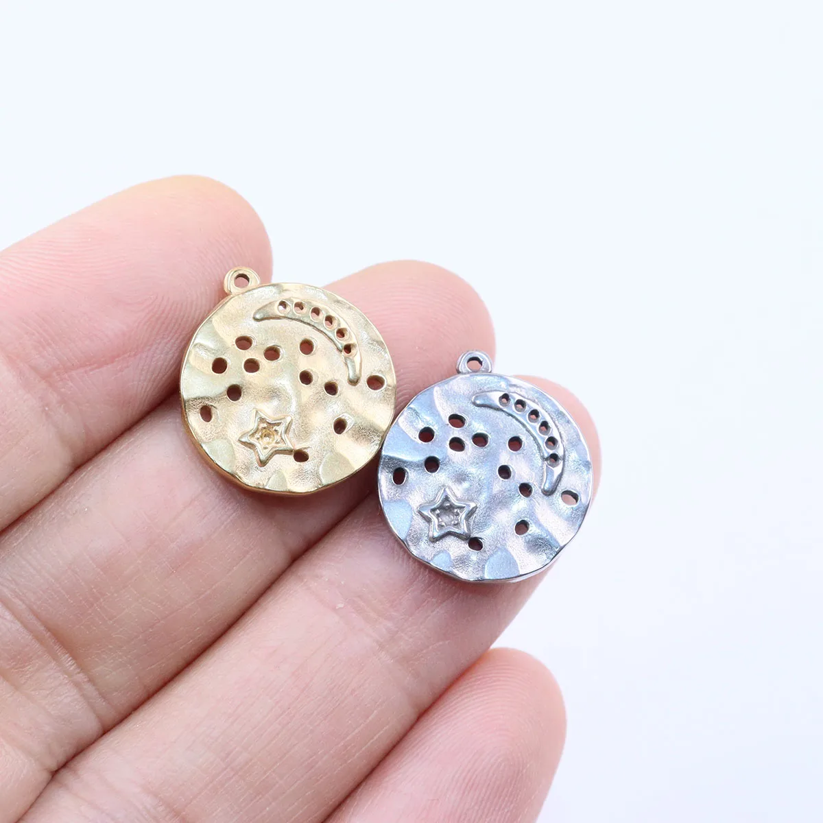 5pcs 15mm Wholesale Stainless Steel High Quality Moon And Star Charms Pendant DIY Necklace Earrings Bracelets Unfading 2 Colors