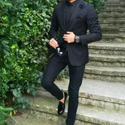 Trajes de boda para hombre, esmoquin negro personalizado, chaqueta ajustada de negocios, para fiesta de graduación