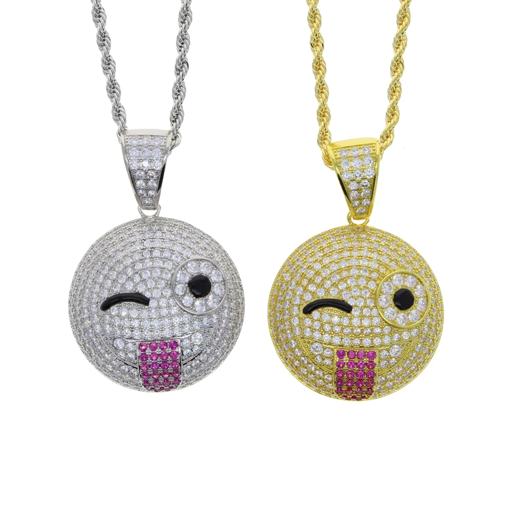 Gold Silver Color CZ Funny Face Pendant Necklace Iced Out Cubic Zirco Star Heart Smile Charm Necklaces Men Women Hip Hop Jewelry view 3