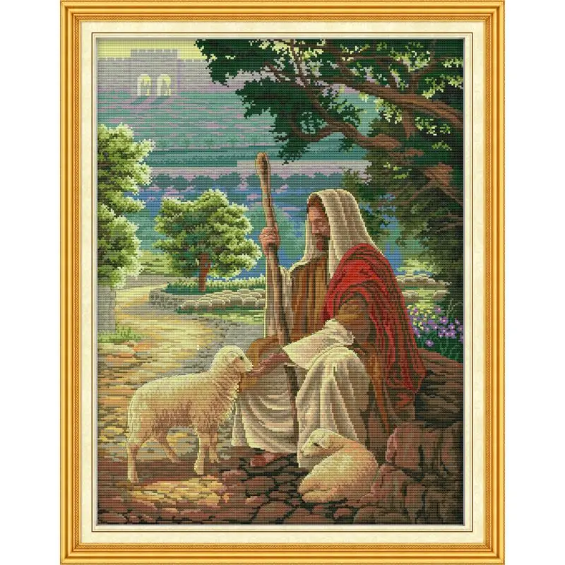 

Jesus Shepherding Cross Stitch Aida 14CT 11CT Canvas Fabric DMC Cotton Thread DIY Character Pattern Embroidery Kit Home Decor