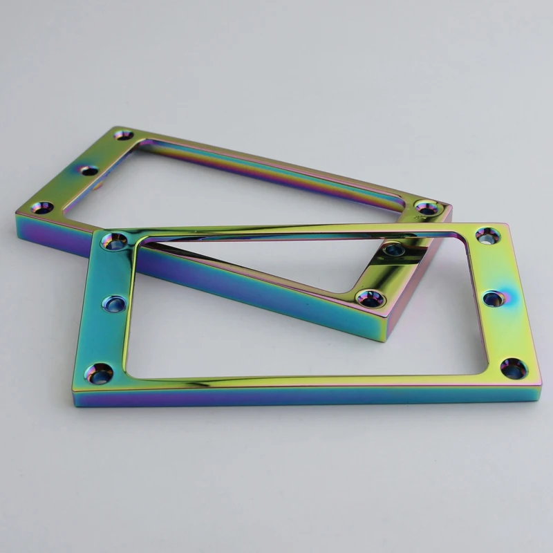 Guyker Flat Metal Humbucker Pickup Mounting Ring Set - Bridge Neck Pickups Cover Frame Part for Electric Bass Rainbow chameleon