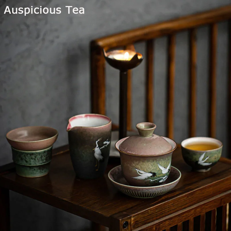 Service à thé Kung Fu chinois rétro, tasse à thé Gaiwan en céramique faite à la main, tasse de haute qualité, service à thé créatif peint à la main, cérémonie du thé