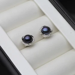 Real Cultured Freshwater Pearl Earring For Woman,Cute Black 925 Sterling Silver Pearl Earrings Wife Birthday Gift Pink