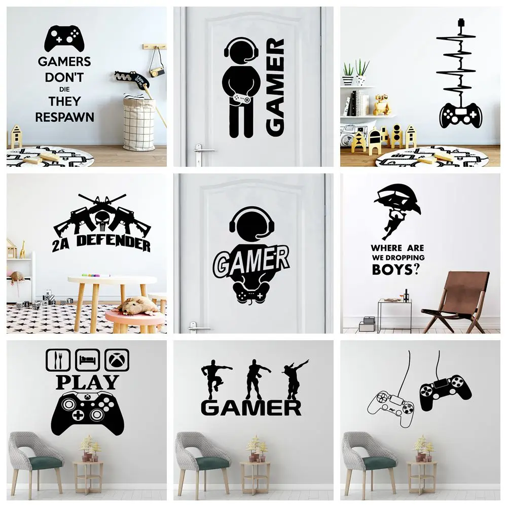 Gamer Vinyl Wall Sticker For Kids Rooms Decoration decal Poster boys Gaming PS4 Battle Royale Xbox Game Stickers Mural Wallpaper