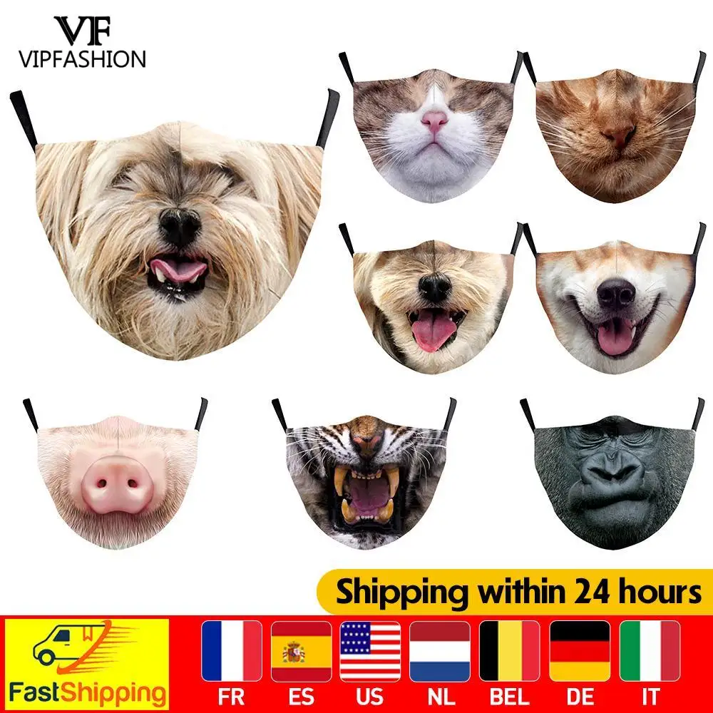 VIP FASHION Funny Kawaii Animal Cats Dogs Mouth Face Fabric Mask Washable Reusable Anti Dust Dustproof Mask Mascarilla