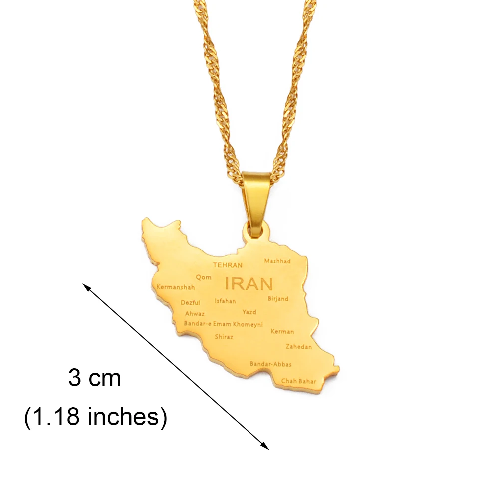 Anniyo Iran Map With Cities Pendant Necklace Women Girls Jewelry,Silver Color/Gold Color Iranian Necklaces #212521