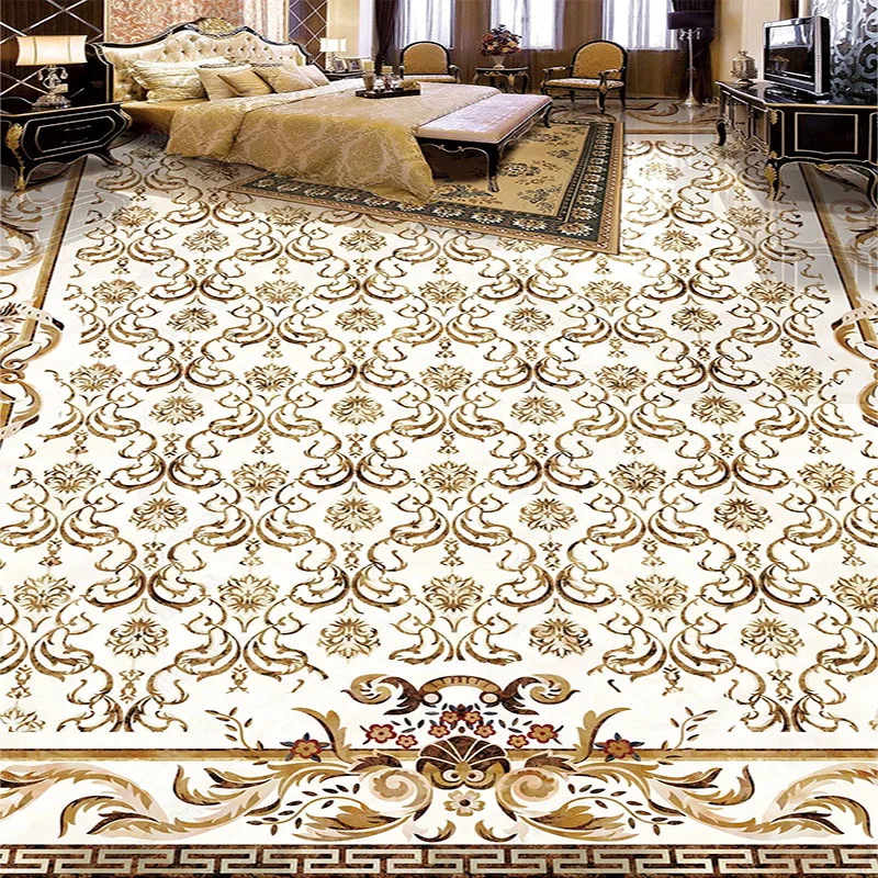 Self-Adhesive Floor Sticker European Style 3D Pattern Marble Tiles Floor Mural Wallpaper Living Room Hotel Luxury PVC Wallpapers