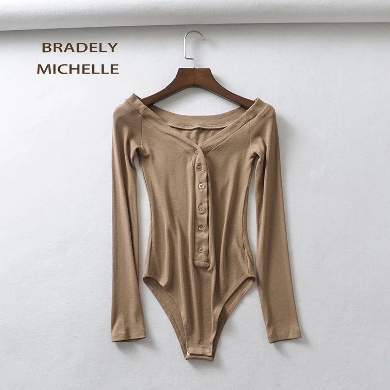 BRADELY MICHELLE Sexy Long Sleeve Off Shoulder Slim Knitted Bodysuits Women Club Outwear Jumpsuits for Women Tops