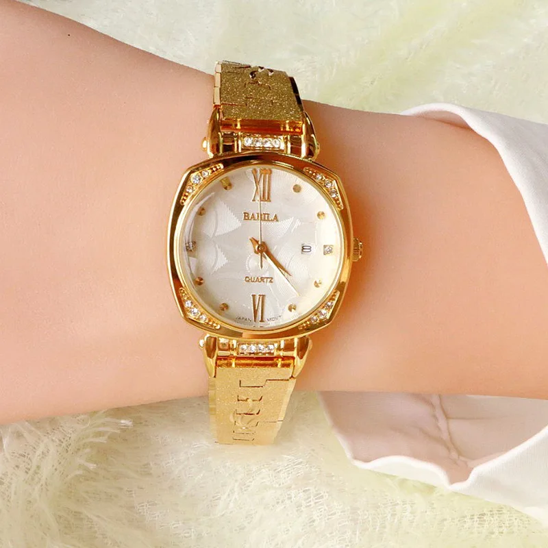 Vietnam Sand Gold Square Retro Temperament Calendar Women Watch Waterproof Quartz Diamond Small Square Luxury Ladies Gold Watch