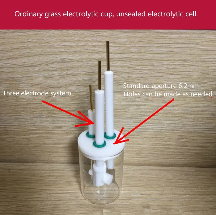 

Glass electrolytic cell, ordinary glass electrolytic cup, unsealed electrolytic cell. 25ml 50ml 100ml 200ml.