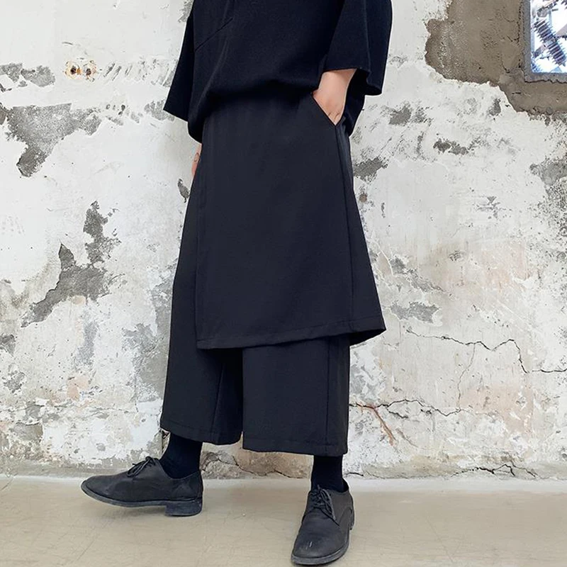 

Men's pants spring/summer loose wide-leg pants slacks culottes for men fake two pieces of nine-minute pants plus size