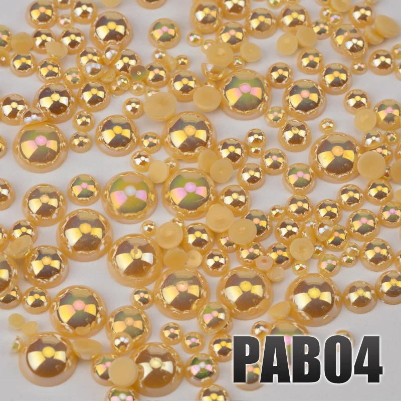 VDD 200g Großhandel Gemischte Größen 3-10mm Farbe AB Macaroon ABS Imitationsperlen Halbrunde Flachrückseitige Perlen DIY Nagelkunst Dekoration Handwerk – Detail 6