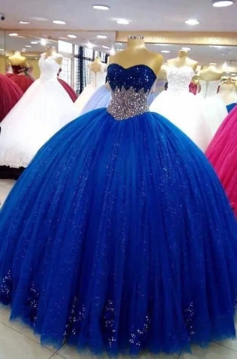 Vestidos de fiesta Sweet 16 Quinceanera sukienki 2020 kryształowa zroszony królewska niebieska suknia balowa sukienka na studniówkę vestidos de xv años