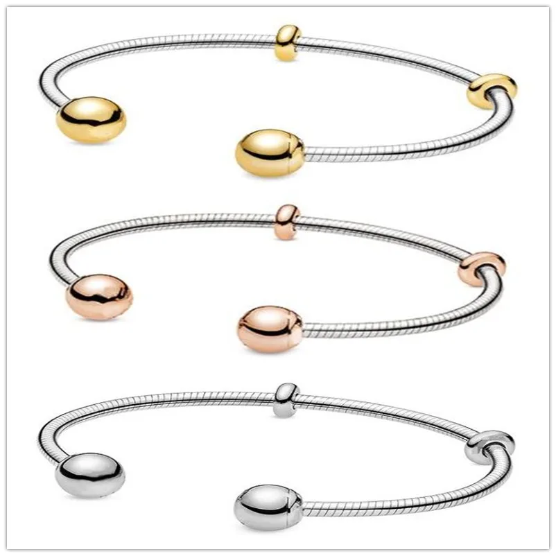 

925 Sterling Silver Bracelet Rose Gold Moments Snake Chain Style Open Bangle Fit Bead Charm Diy Europe pandora Jewelry