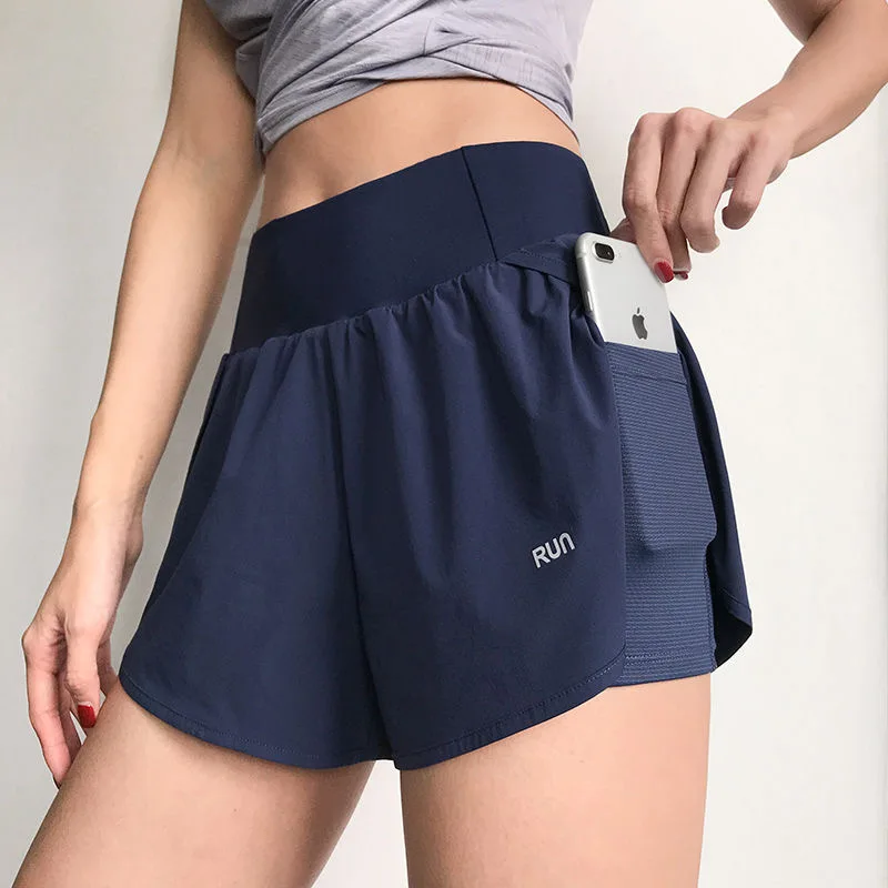 Sexy High Waist loose wide leg tracksuit Yoga biker cycling fitness double layer breathable bottom shorts womens mesh pocket