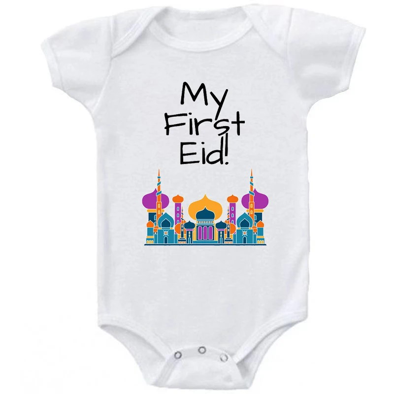 My First Eid Print Baby Short Sleeve Jumpsuit 2025 New Caasual Letter Girl Boy Rompers Newborn Baby Clothes Newborn Baby Gifts