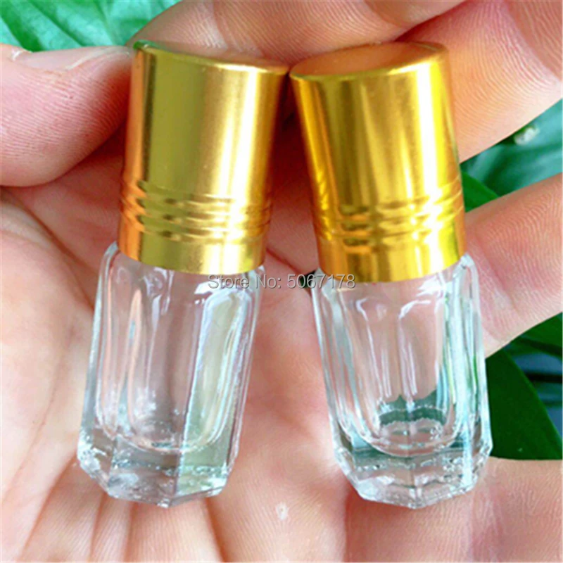 20/50 szt. 3ml 6ml 12ml przezroczysta szklana butelka pusta zapachowa perfumy niezbędne butelka oleju 3ml Roll-On butelka z złota nakrętka