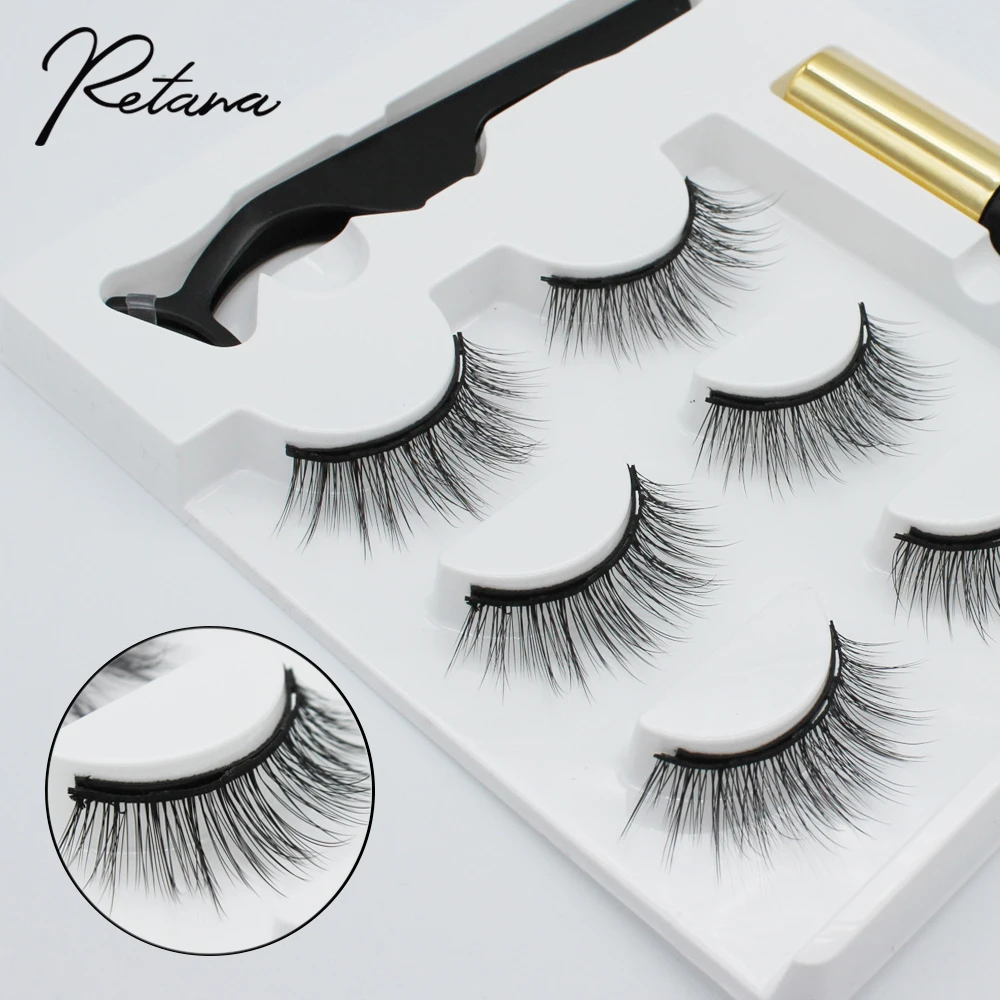 3D False Eyelashes Magnetic Eyelashes Magnet Eyeliner Natural Long False Eyelashes Waterproof Liquid Long Lasting Eyelash Makeup