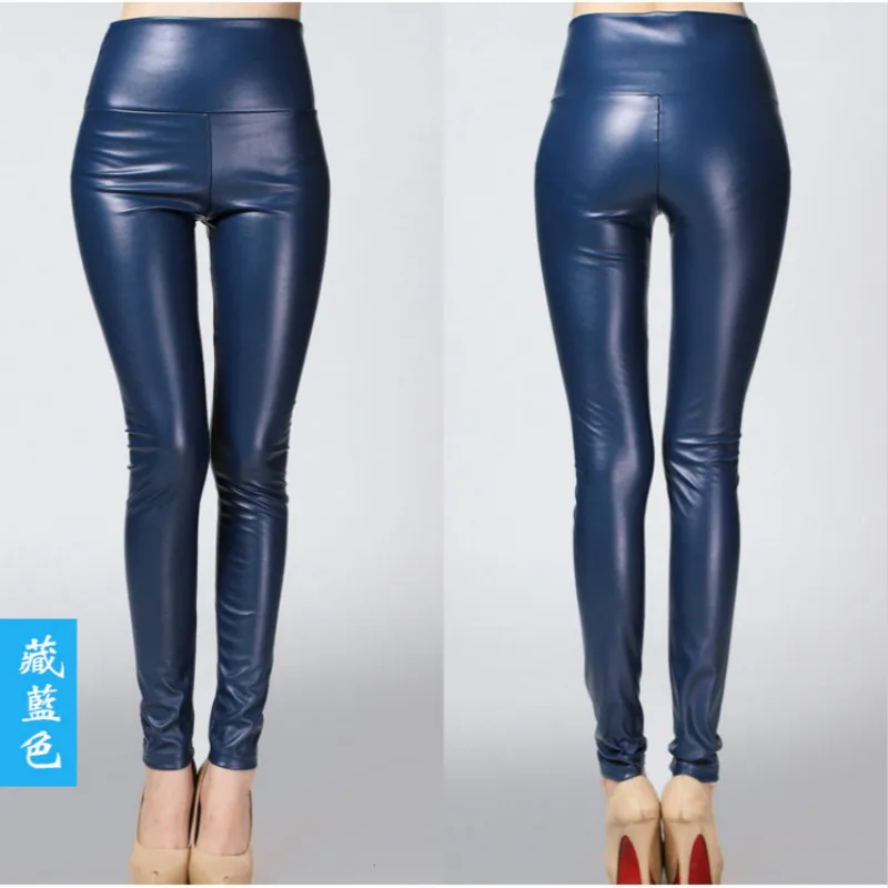 4XL 5XL 2021 Neue Design Große Leggings Hohe Taille Einzigen Schicht Imitation Leder Hosen Frauen Mehrfarbige Elastische Legging Rot Blau