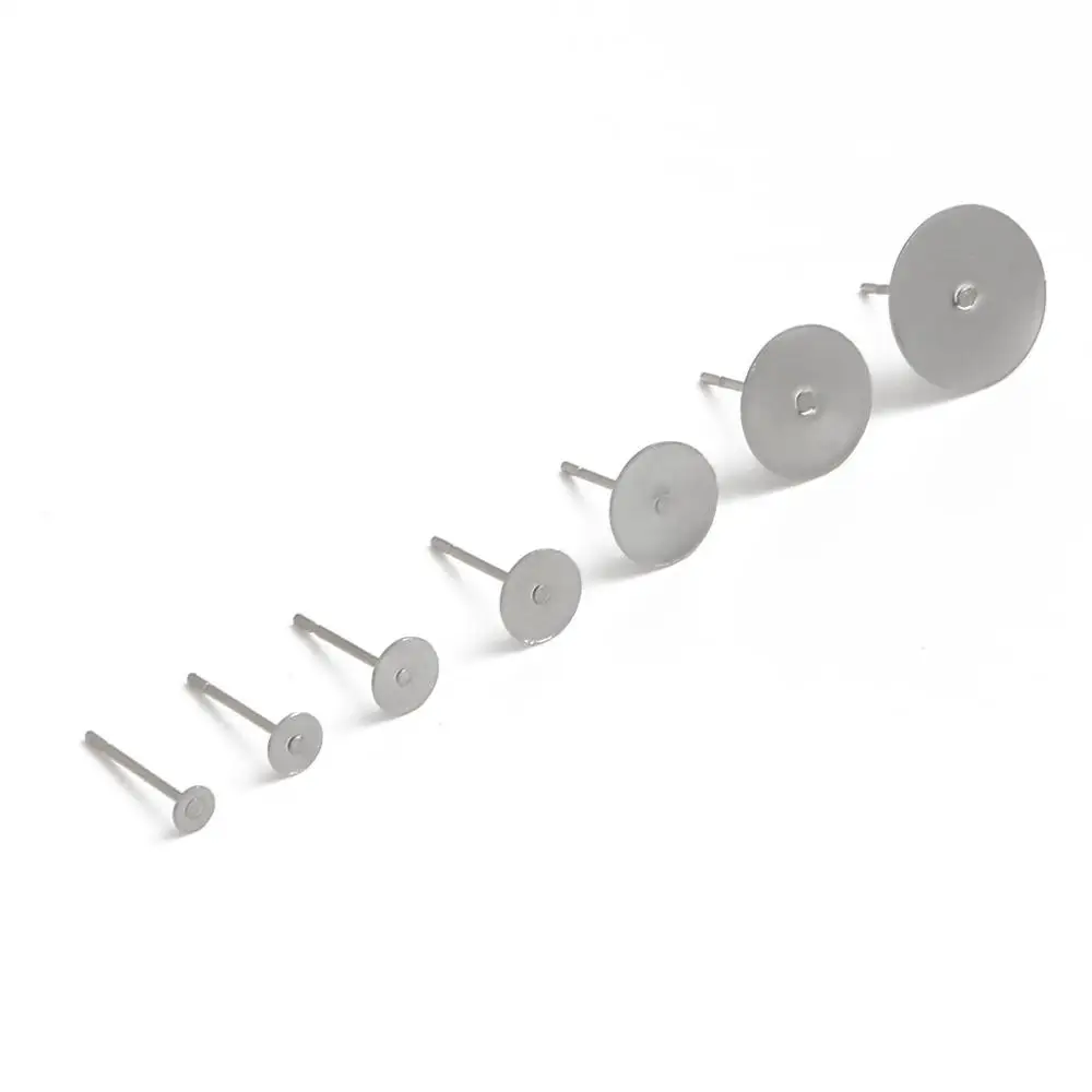 200pcs 3 4 5 6 8 10 12mm ze stali nierdzewnej puste Post płaskie kolczyk stadniny podstawa szpilki dla DIY tworzenia biżuterii Cameo ustawienia Cabochon — zdjęcie 3