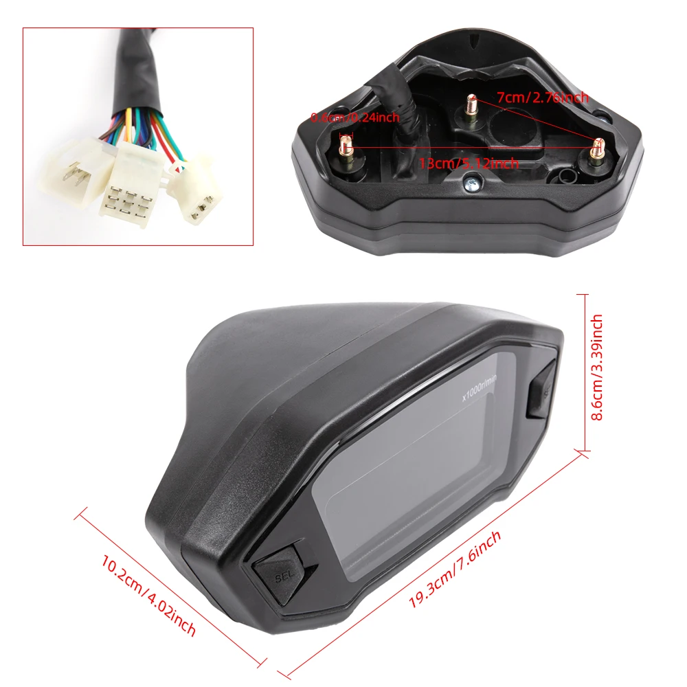 Universal Motorcycle LCD Digital 13000rpm Speedometer Backlight Motor Vehicle for 2-4 Cylinders Meter Odometer 7 Colors Adjust