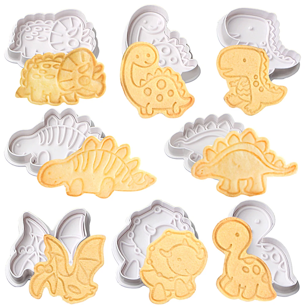 4Pcs/set Dinosaur Cookie Plunger Cutter Cartoon Baking Mould Cookie Stamp Biscuit Mold Animal Shape Cookie Cutters Baking Tools