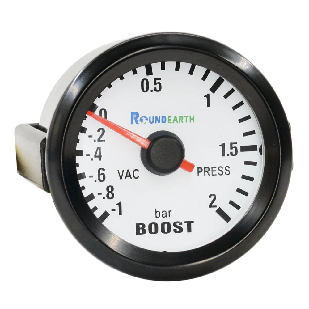 Round Earth 52mm BlueBacklight Auto Car Turbo Boost Gauge Turbin -1~2 Bar Pointer Clock Vacuumd Instrument Meter