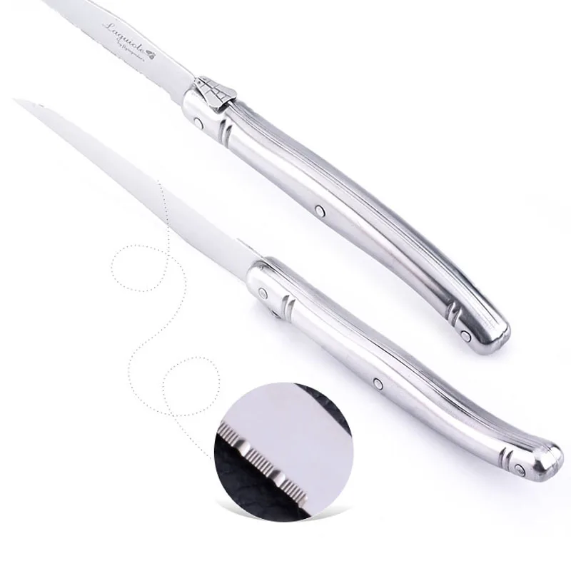 6pcs Laguiole Steak Knives in Beach Wood Base Stainless steel Knifes Silver Tableware Set Dinner Knives Kitchen Cutlery 9inch